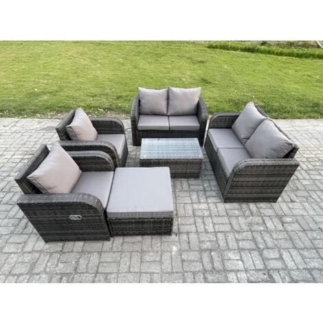 Fimous Salon de jardin en rotin avec 2 Chaises inclinables Table basse rectangulaire grand tabouret Mélange gris foncé (1/5)