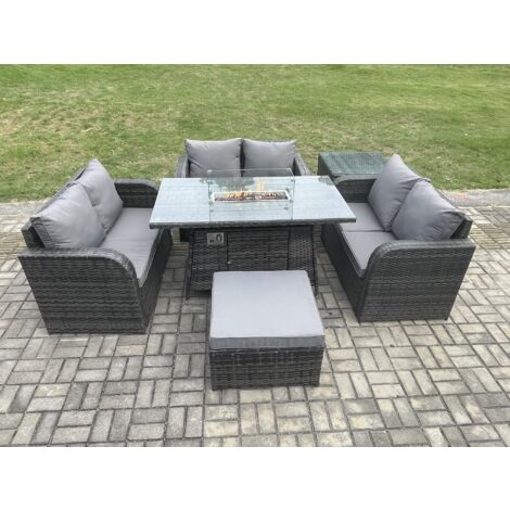 Fimous Mobilier de jardin extérieur en rotin Table de foyer à gaz Gas Heater avec Tables d'appoint Love Sofa grand tabouret Mélange gris foncé (1/5)