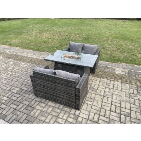 Fimous Salon de jardin en rotin avec Table de foyer à gaz 3 piece set (1/5)