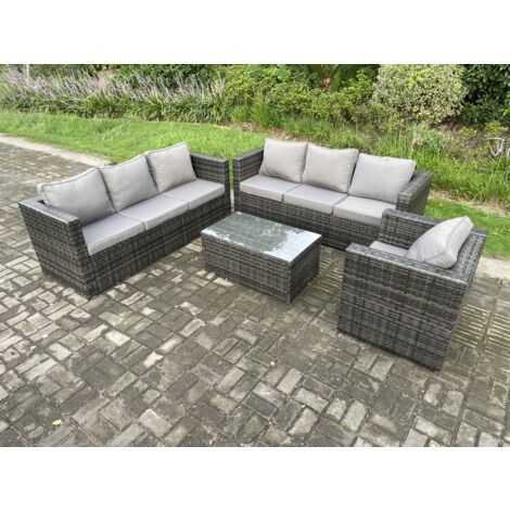 Fimous 7 places Salon de jardin en rotin avec Table basse Fauteuil Mélange gris foncé (1/5)