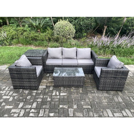 Fimous Salon de jardin en rotin avec Canapé 3 places table basse Tables d'appoint 2 Fauteuils Mélange gris foncé (1/5)