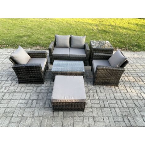 Fimous Mobilier de jardin extérieur ave Table basse rectangulaire Canapé deux places Grand Tabouret Table d'appoint Gris foncé (1/5)