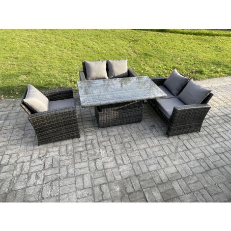 Fimous 4pcs Ensemble de meubles de jardin en rotin im Freien Table à manger réglable en hauteur Gris foncé (1/5)