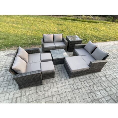 Fimous Mobilier de jardin extérieur ave Table basse carrée Canapé deux places 3 Tabouret Table d'appoint Gris foncé (1/5)