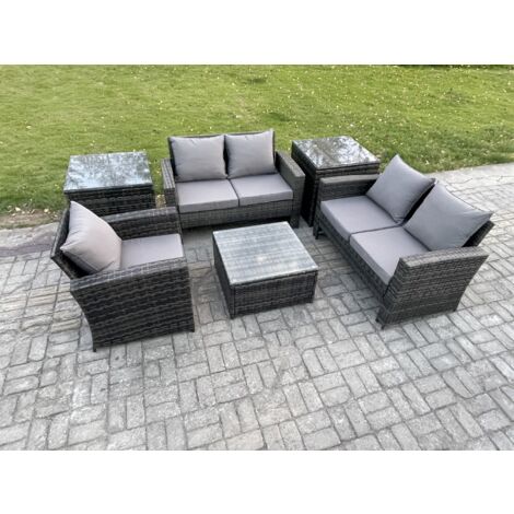 Fimous Ensemble de meubles de jardin en rotin ave Table basse Chaise 2 Table d'appoint Gris foncé (1/5)
