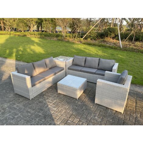 Fimous Meubles de Jardin en rotin ave Fauteuil canapé Table d'appoint Table basse Carrée Gris Clair (1/5)