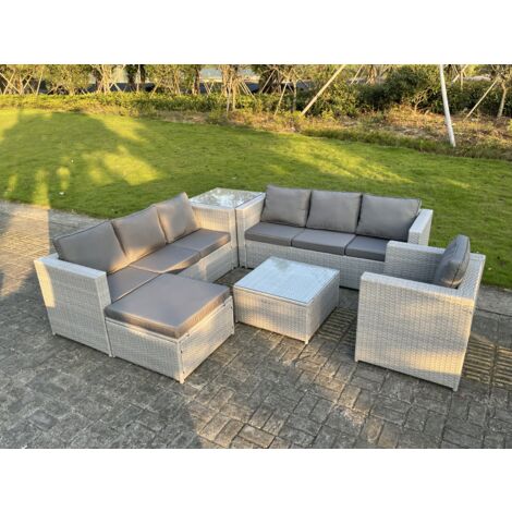 Fimous Meubles de Jardin en rotin ave Canapé à 3 places Fauteuil Table d'appoint Table basse Grand Tabourets Gris Clair (1/5)