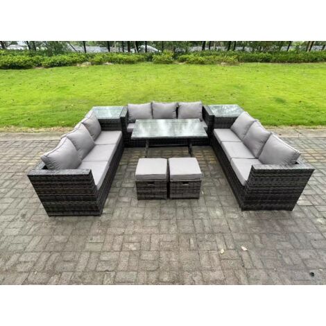 Fimous Ensembles de salons de jardin avec Table à manger 2 Tables d'appoint 2 Petits tabourets Gris foncé mixte (1/5)