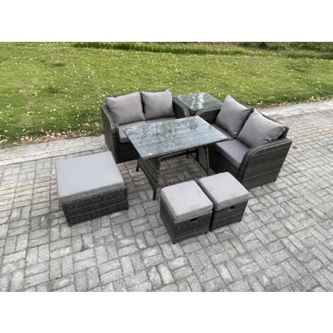 Fimous Ensemble de meubles de jardin en polyrotin 7 Pièces avec 3 Tabourets Table d'appoint Gris foncé mixte (1/5)