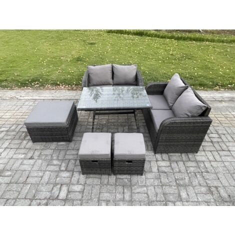 Fimous Ensemble de meubles de jardin en polyrotin 6 Pièces avec 3 Tabourets Gris foncé mixte (1/5)