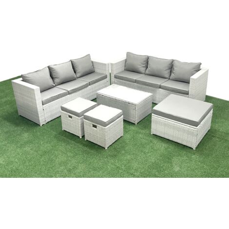Fimous Ensemble de meubles d'extérieur en rotin 9 places avec 3 Tabourets Gris clair mixte (1/5)