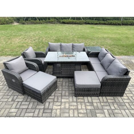 Fimous Ensemble Repas de Jardin Exterieur Table de foyer à gaz Chaise inclinable Canapé 3 places 10 places (1/5)