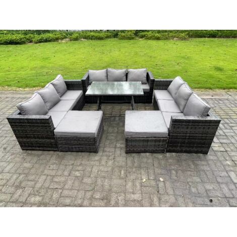 Fimous 11 places Ensembles de salons de jardin avec Table à manger 2 Grand tabourets Gris foncé mixte (1/5)