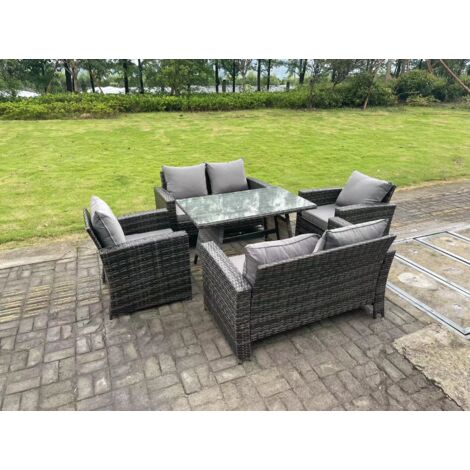 Fimous 6 places Gris foncé mixte Dossier haut Meuble de Jardin Extérieur avec Table à manger (1/5)