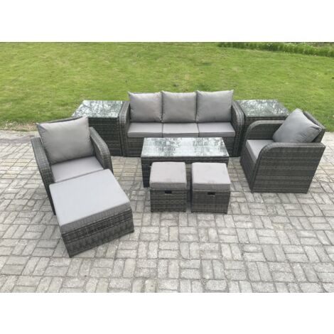 Fimous Salon de jardin avec Table basse rectangulaire 2 Tables d'appoint 3 Tabourets 8 places Ensemble de canapés en rotin (1/5)