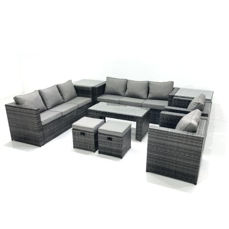 Fimous – Ensemble de meubles de jardin en polyrotin – 2 canapés, 2 fauteuils, 2 tables d'appoint, 2 poufs – Résistant aux intempéries, entretien facile (1/5)