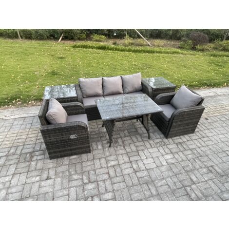 Fimous Ensemble de Meubles de Jardin avec Table à manger rectangulaire Chaise inclinable Canapé 3 places 2 Tables d'appoint (1/5)