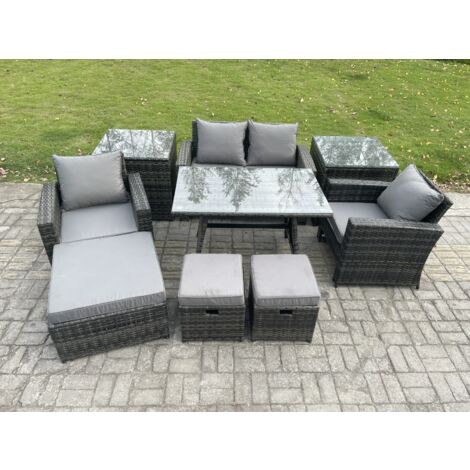 Fimous Ensemble de Meubles de Jardin avec Table à manger rectangulaire Fauteuil Canapé 2 places 3 Tabourets 2 Tables d'appoint (1/5)