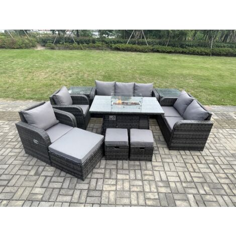 Fimous Salon de jardin exterieur Table de foyer à gaz et Canapé Fauteuil avec 3 Tabourets 2 Tables d'appoint (1/5)