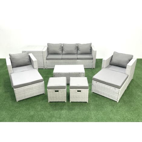 Fimous 9 Pièces Salon de jardin Canapé de jardin avec Fauteuil Table basse Table d'appoint 4 Tabourets Gris clair mixte (1/5)