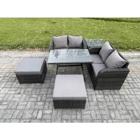 Fimous Ensembles de meubles de jardin 6 places avec 2 Grand tabourets Table d'appoint Gris foncé mixte (1/5)
