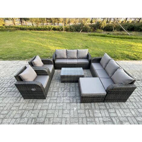 Fimous Ensemble de canapés en rotin avec Canapé 3 places Chaise inclinable Grand tabouret Gris foncé mixte (1/5)