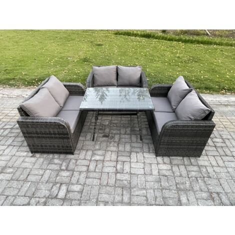 Fimous Salon de jardin 6 places avec Canapé d'amour Table à manger rectangulaire Gris foncé mixte (1/5)