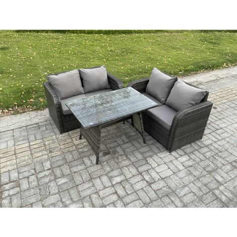 Fimous Ensemble de meubles de jardin en polyrotin 3 Pièces avec Table à manger rectangulaire Canapé d'amour (1/5)