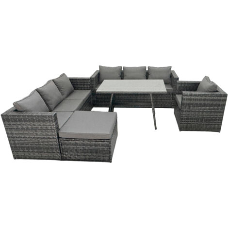 Fimous 8 places Salon de Jardin Extérieur en Résine avec Table Fauteuil Gris foncé mixte (1/5)