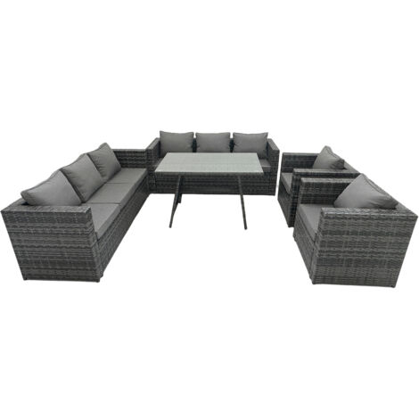 Fimous 8 places Salon de Jardin Extérieur en Résine avec Table à manger Fauteuil avec Verre trempé (1/5)