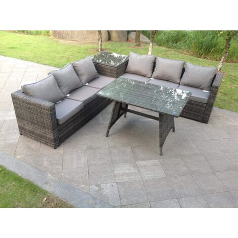 Fimous 6 places Gris foncé mixte Salon de Jardin Extérieur en Résine avec 2 Tables (1/4)