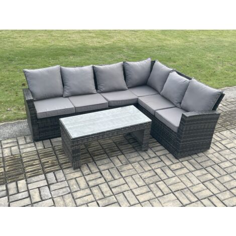 Fimous 6 places Ensemble de meubles de jardin en rotin avec Coussins Gris foncé mixte (1/5)