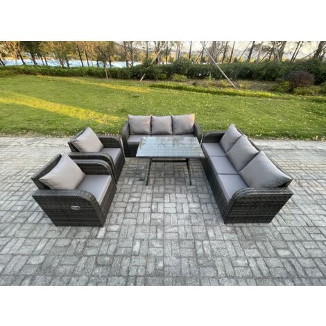 Fimous 8 places Ensemble de canapés en rotin Table & Fauteuil avec Canapé 3 places Table à manger rectangulaire Gris foncé mixte (1/5)
