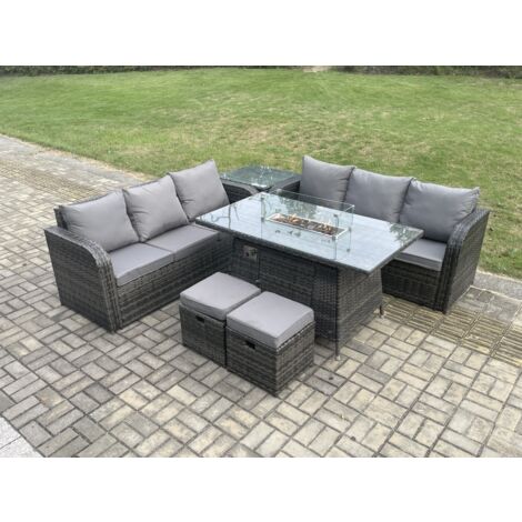 Fimous Salon de jardin avec Table de foyer à gaz 8 places Gris foncé mixte (1/5)