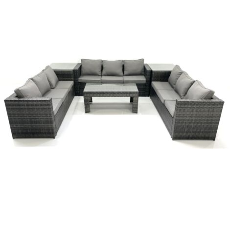 Fimous Ensemble de meubles de jardin en polyrotin 9 places avec Canapé Table basse 2 Tables d'appoint Gris foncé mixte (1/5)
