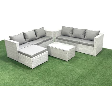 Fimous Ensemble de meubles d'extérieur en rotin 7 places avec Grand tabouret Gris clair mixte (1/5)