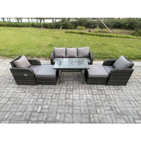 Fimous Ensembles de meubles de jardin 7 places avec 2 Grand tabourets Gris foncé mixte (1/5)