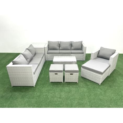 Fimous Meubles d'extérieur en rotin avec Fauteuil Table basse oblongue 3 Tabourets Table d'appoint Gris clair mixte (1/5)