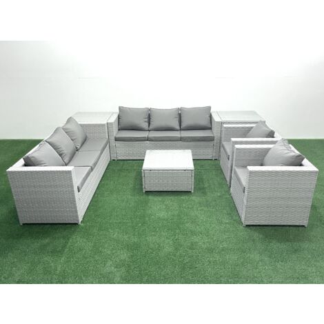 Fimous Salon de Jardin en rotin avec 2 Fauteuil Table basse carrée 2 Tables d'appoint Gris clair mixte (1/5)