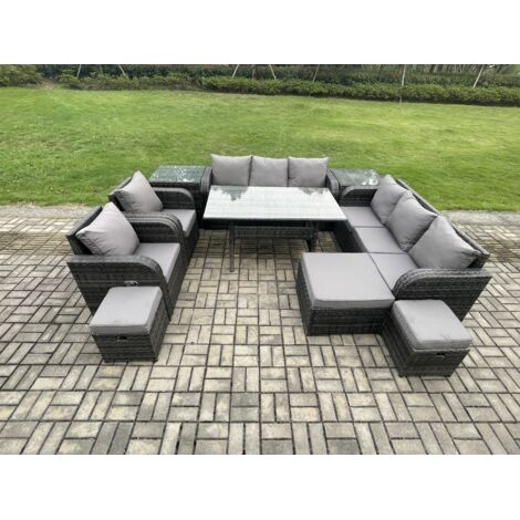 Fimous Ensembles de salons de jardin avec Table Fauteuil 2 Tables d'appoint 3 Tabourets Gris foncé mélangé (1/5)