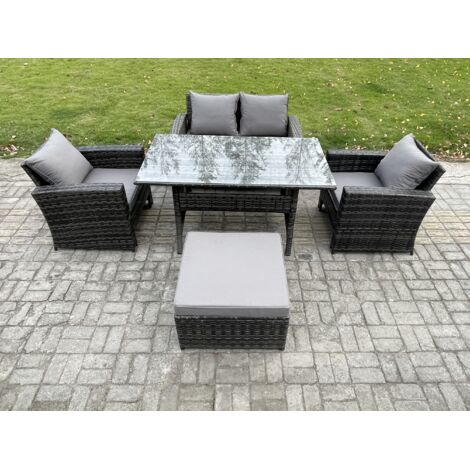 Fimous Ensemble de meubles de jardin en polyrotin avec Table à manger rectangulaire Canapé avec Grands Tabouret (1/5)