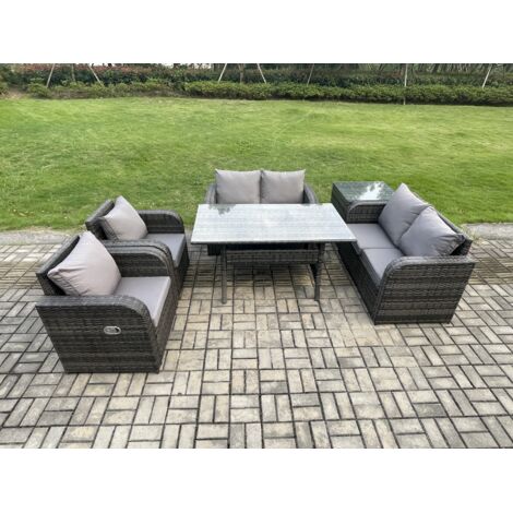 Fimous Salon de jardin exterieur resine tressee avec Table d'appoint Gris foncé mélangé (1/5)