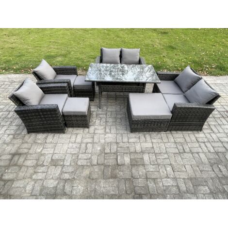 Fimous 8 Pièces Ensemble de mobilier de jardin d'extérieur avec 3 Repose-pieds Gris foncé mélangé (1/5)