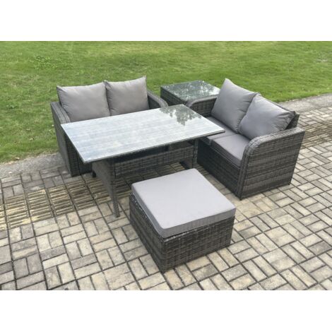 Fimous Salon de jardin exterieur resine tressee avec Table d'appoint Grands Tabouret Gris foncé mélangé (1/5)