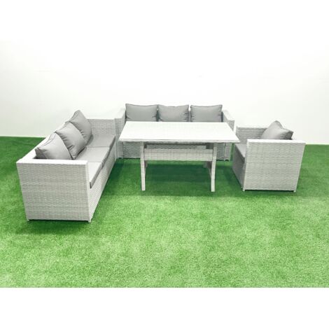 Fimous 4 Pièces Ensemble de canapés de jardin en rotin avec coussin avec Fauteuil Table à manger Gris clair mélangé (1/5)