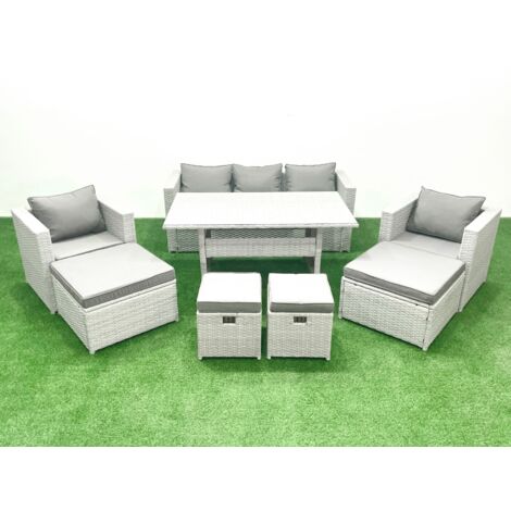 Fimous Ensemble de meubles de jardin en polyrotin 9 places avec Table à manger Gris clair mélangé (1/5)
