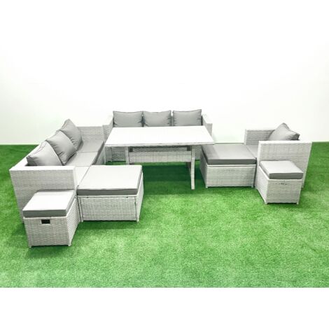 Fimous Ensembles de salons de jardin 11 places Ensemble canapé et table à manger avec 4 Tabourets Gris clair mélangé (1/5)