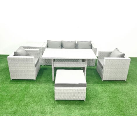 Fimous Ensemble de mobilier de jardin avec Canapé Table à manger 2 Fauteuils Grands Tabouret Table d'appoint Gris clair mélangé (1/5)