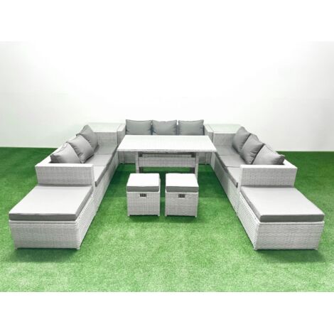 Fimous Ensembles de salons de jardin 13 places Ensemble canapé et table à manger avec 4 Tabourets 2 Tables d'appoint Gris clair mélangé (1/5)