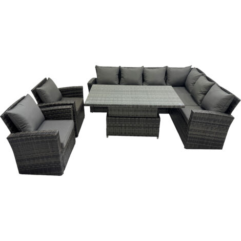 Fimous Mobilier de jardin en polyrotin à dossier haut Ensemble de table à manger réglable en hauteur avec 2 Fauteuil (1/5)